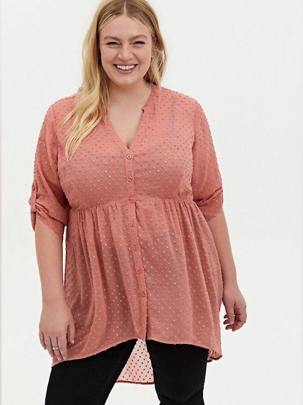 Torrid Tunic Lexie Clip Dot Hi-Low Babydoll Chiffon